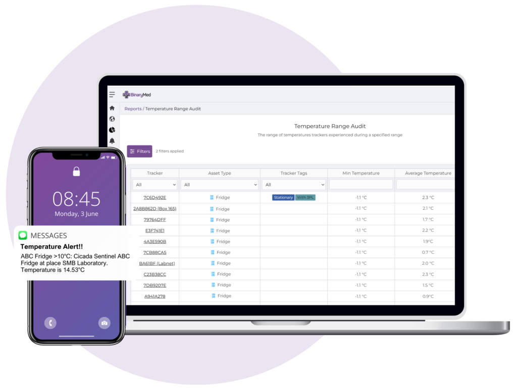 binary cloud platform with fridge temperature monitoring alerts